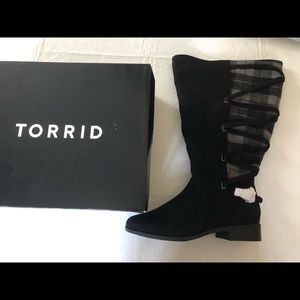 Corset knee boot - faux suede plaid black (ww with extra wide calf)